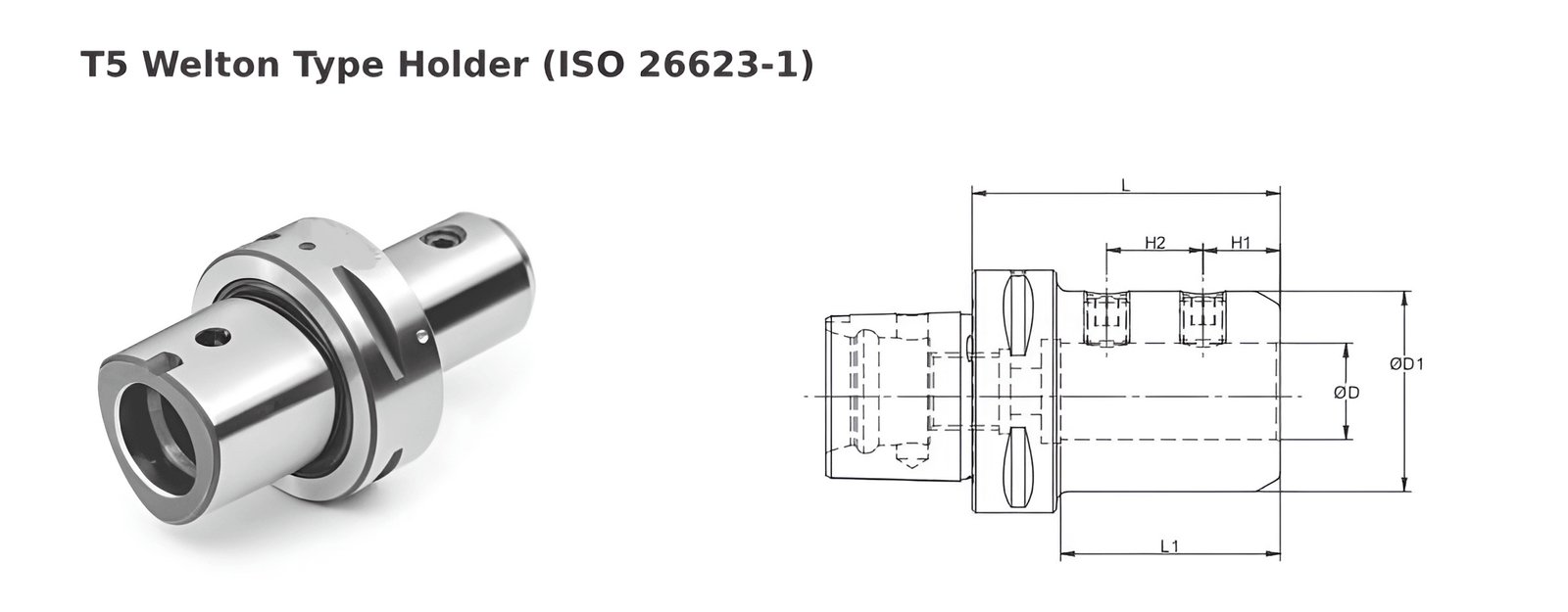 Polygonal Shank T5 WN0.250'' 3.00'' Weldon Type Holder(Balanced to G2.5 25000 RPM) (ISO 26623-1) (Compatible with Capto® Style C5)